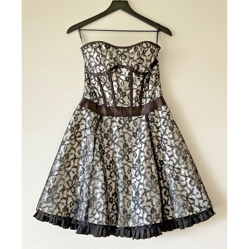 Vintage Jessica McClintock Gunne Sax Dress Sz 7 Black Lace Corset Whimsi Goth